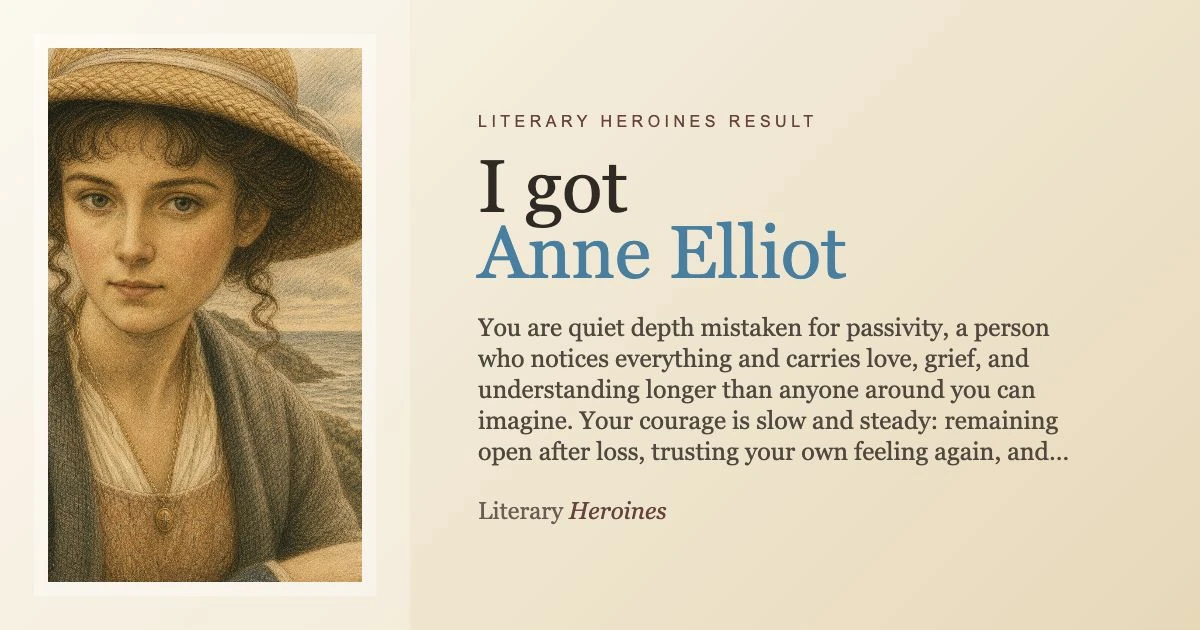 Anne Elliot Literary Heroines quiz result card for Persuasion