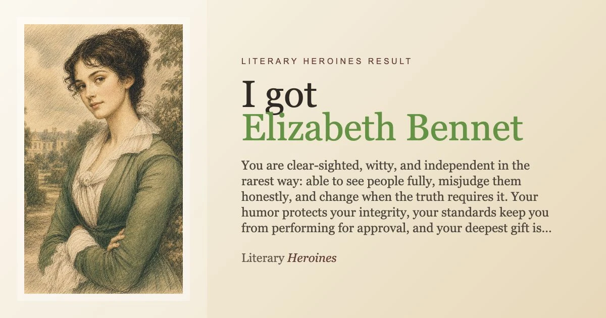 Elizabeth Bennet Literary Heroines quiz result card for Pride & Prejudice