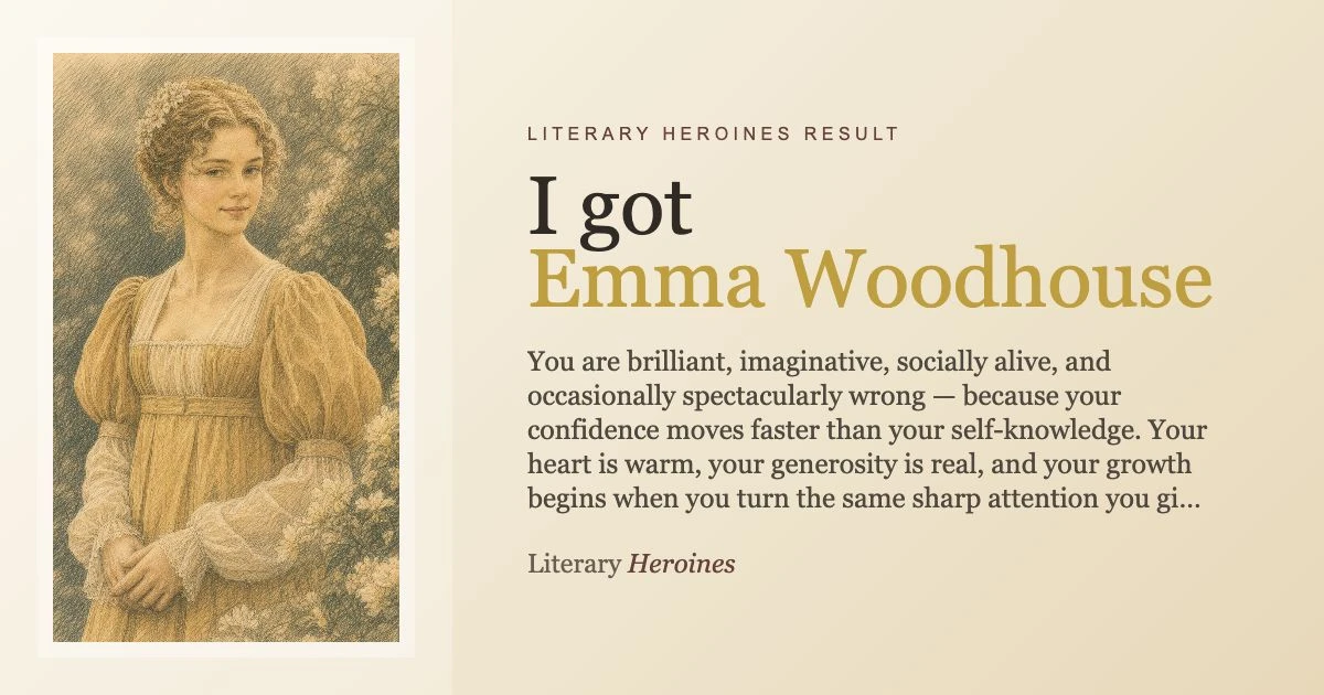 Emma Woodhouse Literary Heroines quiz result card for Emma