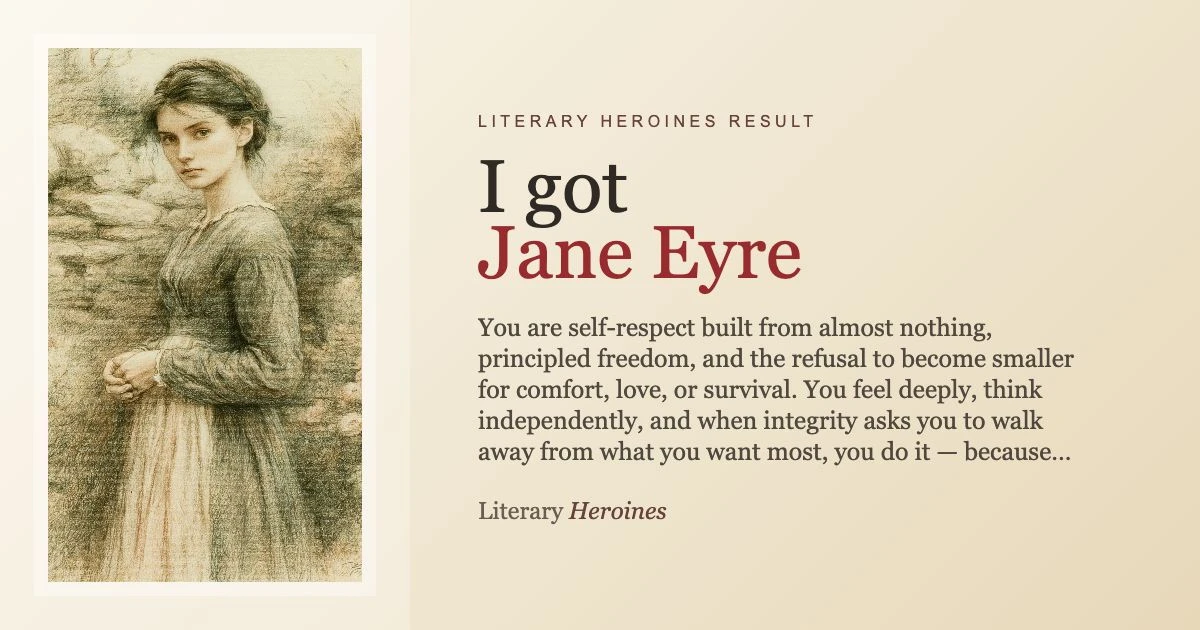 Jane Eyre Literary Heroines quiz result card for Jane Eyre