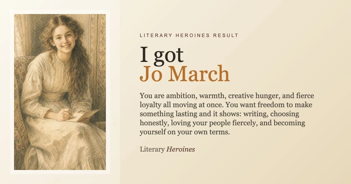 Jo March Literary Heroines quiz result card for Little Women